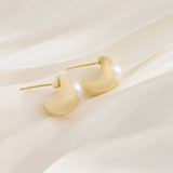 18K Plated Pearl Earrings Women's Stud Jewelry