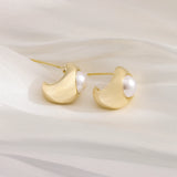 18K Plated Pearl Earrings Women's Stud Jewelry