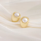 18K Plated Pearl Earrings Women's Stud Jewelry