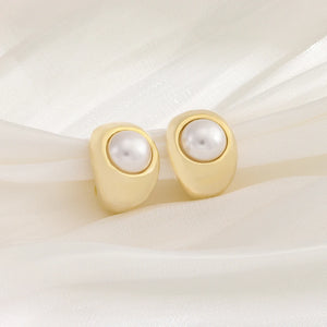 18K Plated Pearl Earrings Women's Stud Jewelry