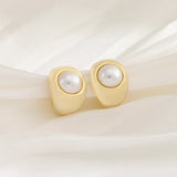 18K Plated Pearl Earrings Women's Stud Jewelry