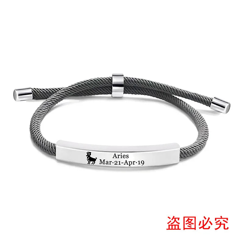 Stainless Steel Zodiac Bracelet Gray Rope