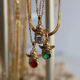 Vintage Angel Zircon Necklace for Women Stainless Steel Choker