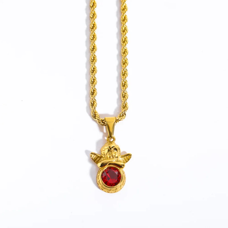 Vintage Angel Zircon Necklace for Women Stainless Steel Choker