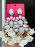 Flower Tassel Earrings Rhinestone Crystal Statement Jewelry Gift