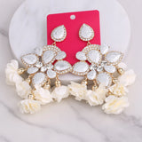 Flower Tassel Earrings Rhinestone Crystal Statement Jewelry Gift