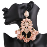 Flower Tassel Earrings Rhinestone Crystal Statement Jewelry Gift