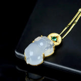 Chalcedony Pixiu Pendant Carved Amulet Jade Jewelry Gemstone Necklace