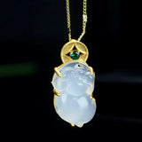 Chalcedony Pixiu Pendant Carved Amulet Jade Jewelry Gemstone Necklace