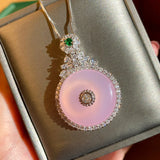 Chalcedony Round Safety Buckle Pendant Necklace
