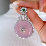 Chalcedony Round Safety Buckle Pendant Necklace