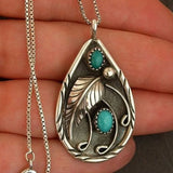 Vintage Turquoise Feather Pendant Necklace for Women