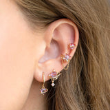 Asymmetric Moon Heart Earring Gold-plated Pink Zircon Studs