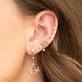 Asymmetric Moon Heart Earring Gold-plated Pink Zircon Studs