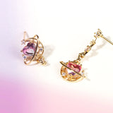 Asymmetric Moon Heart Earring Gold-plated Pink Zircon Studs