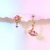 Asymmetric Moon Heart Earring Gold-plated Pink Zircon Studs