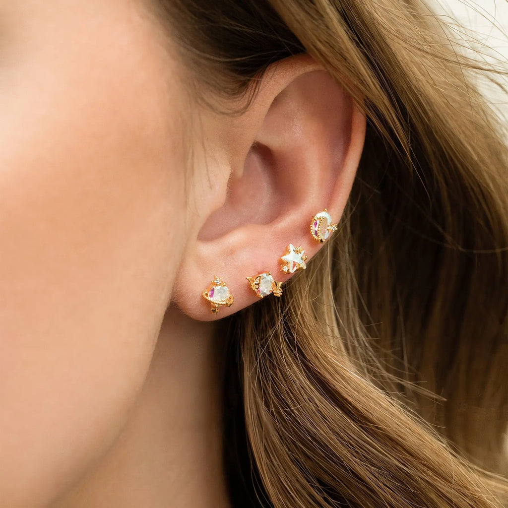Starry Sky Earrings Gold-Plated Vintage Moon Studs