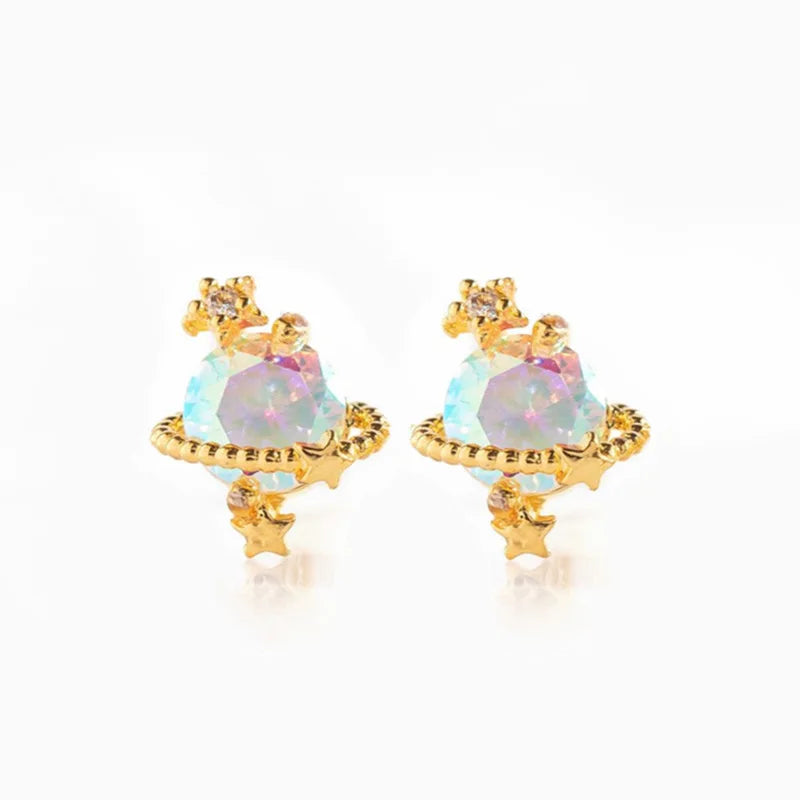 Starry Sky Earrings Gold-Plated Vintage Moon Studs
