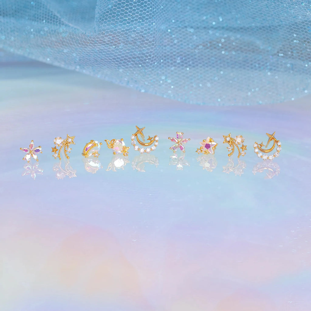 Starry Sky Earrings Gold-Plated Vintage Moon Studs