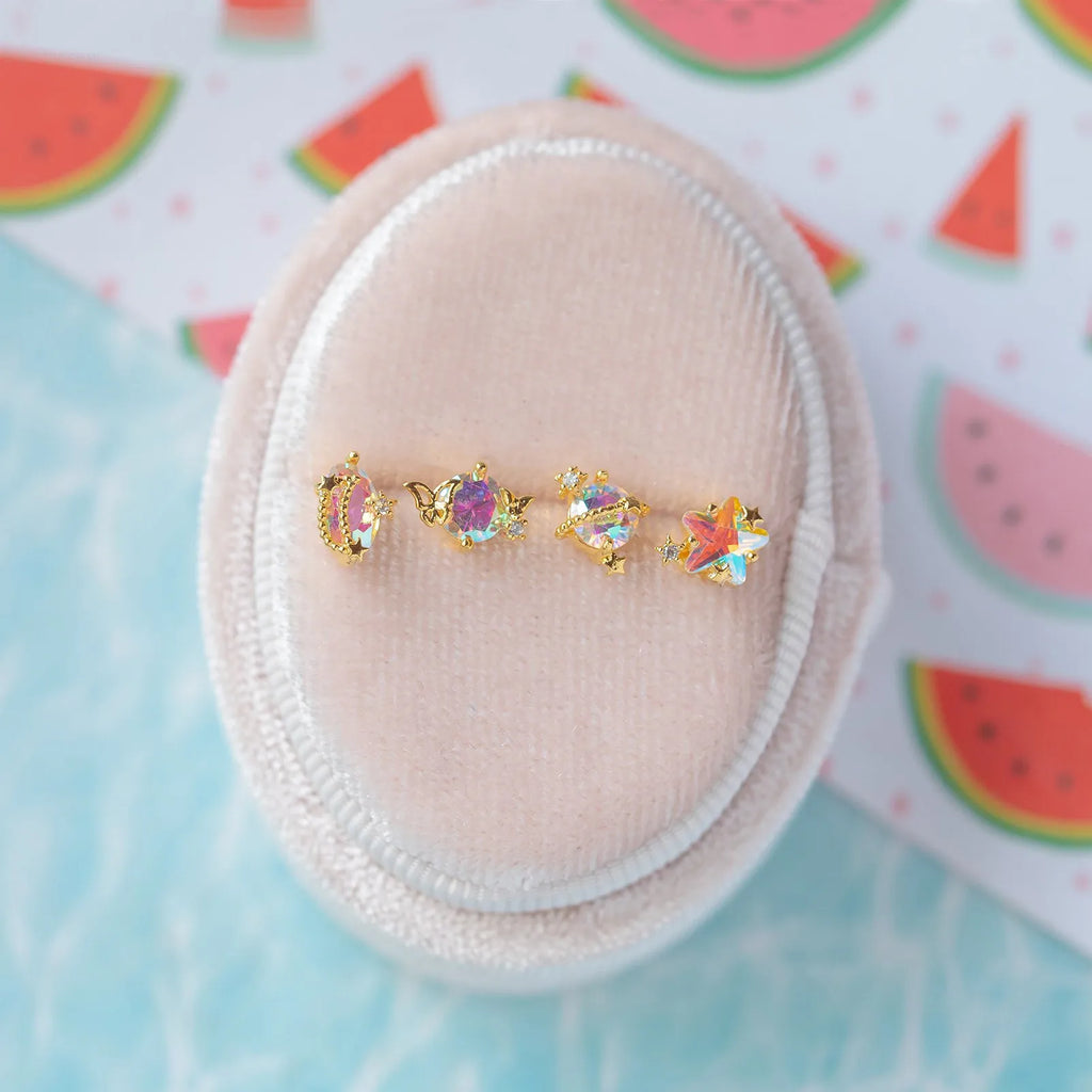 Starry Sky Earrings Gold-Plated Vintage Moon Studs