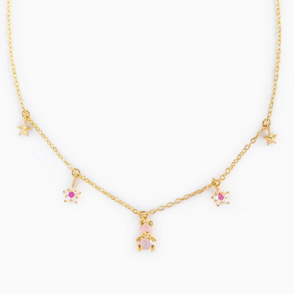 Gold-plated Bear Necklace Pink Zircon Stars Pendant Jewelry