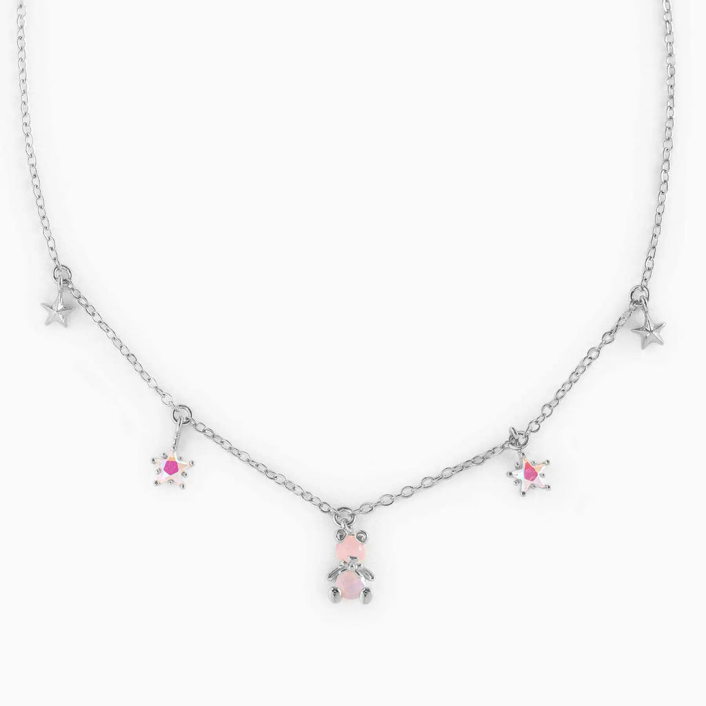 Gold-plated Bear Necklace Pink Zircon Stars Pendant Jewelry
