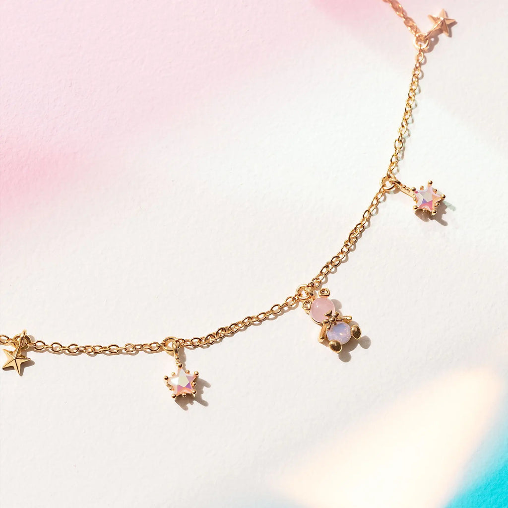 Gold-plated Bear Necklace Pink Zircon Stars Pendant Jewelry