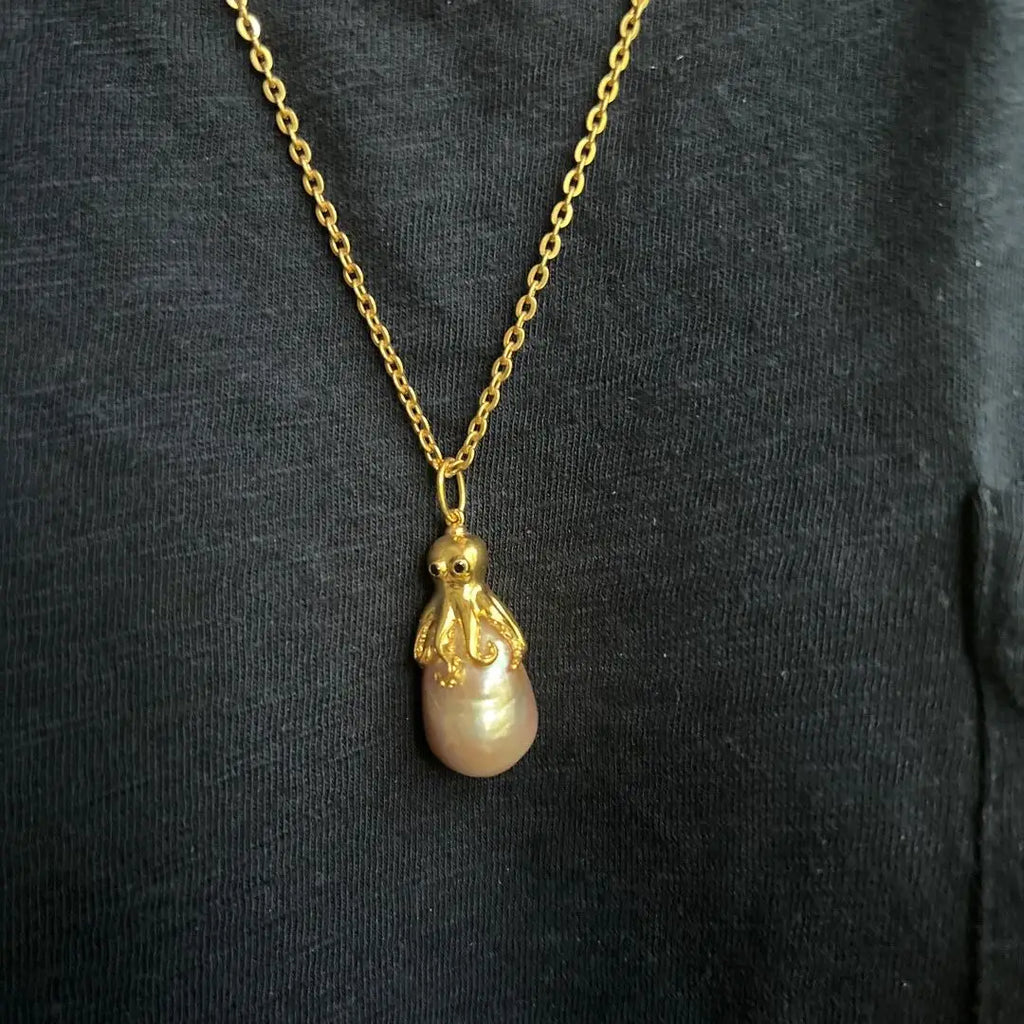 Marine Octopus Jellyfish Pendant Necklace Vintage Natural Pearl Jewelry