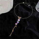 Purple Butterfly Pendant Necklace Tassel Collar Jewelry Gift