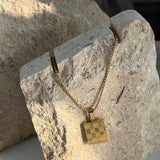 Vintage Stainless Steel Chess Lattice Pendant Necklace