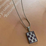 Vintage Stainless Steel Chess Lattice Pendant Necklace