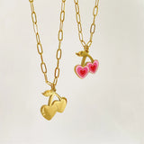 Pink Cherry Necklace Fruit Pendant Necklace For Women Girls Jewelry