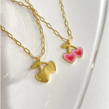 Pink Cherry Necklace Fruit Pendant Necklace For Women Girls Jewelry