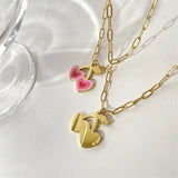 Pink Cherry Necklace Fruit Pendant Necklace For Women Girls Jewelry