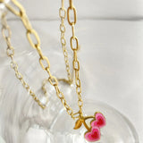 Pink Cherry Necklace Fruit Pendant Necklace For Women Girls Jewelry