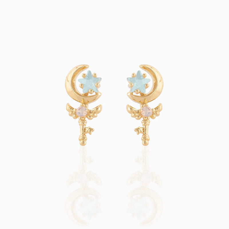 Gold-plated Zircon Star Moon Earrings