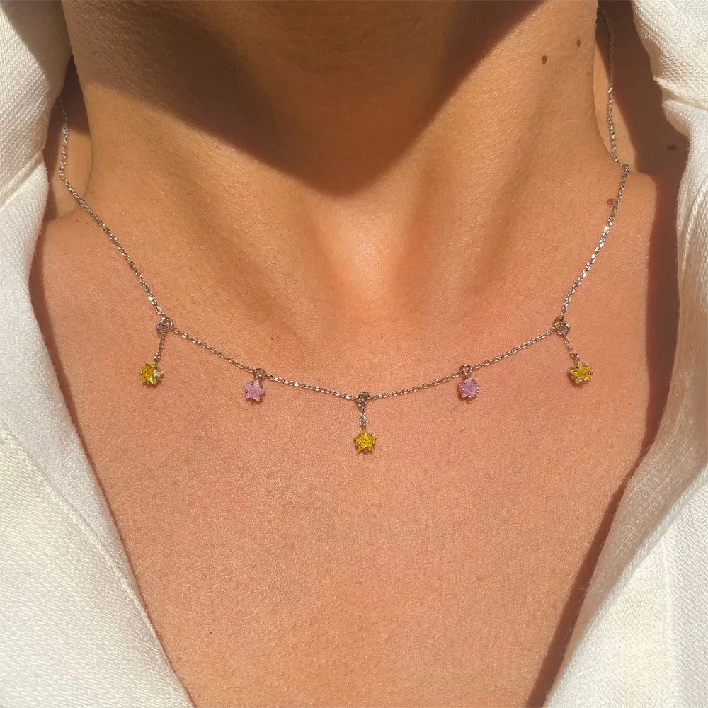 Colorful Zircon Star Necklace Gold-plated Pendant Jewelry