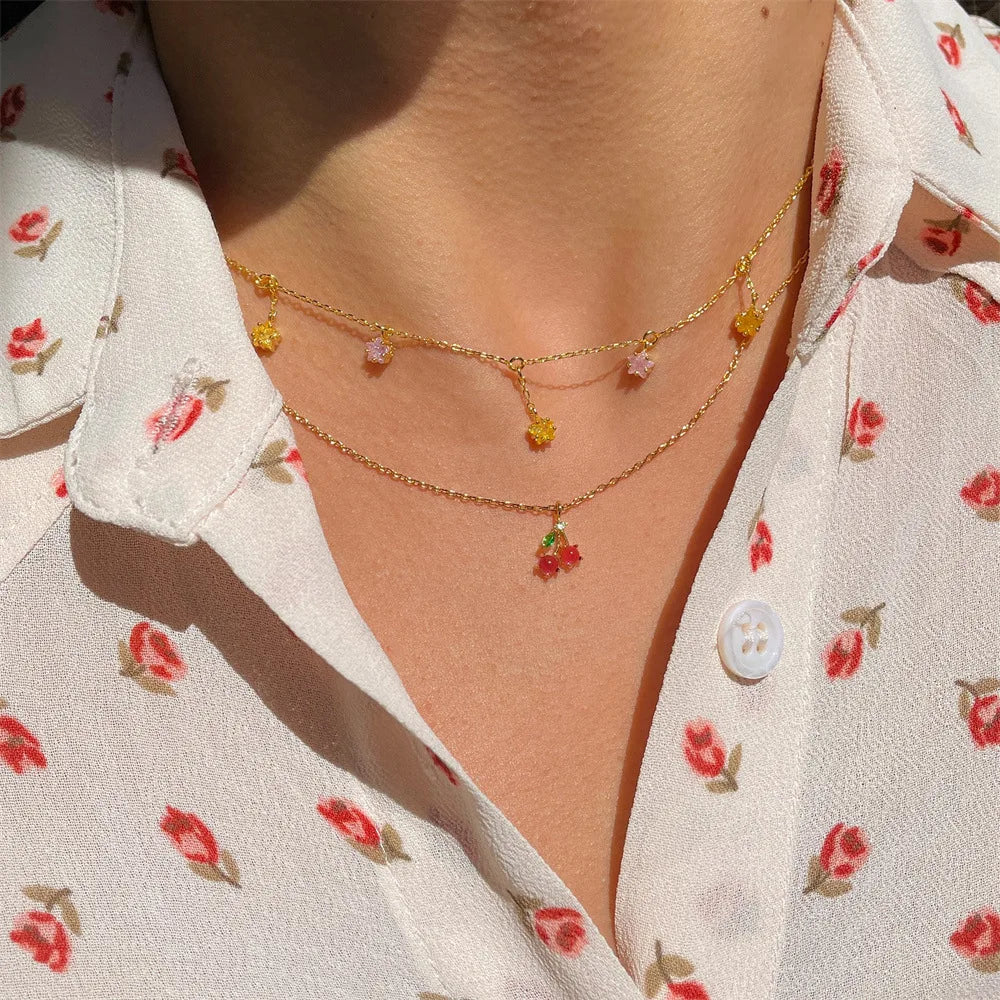 Colorful Zircon Star Necklace Gold-plated Pendant Jewelry