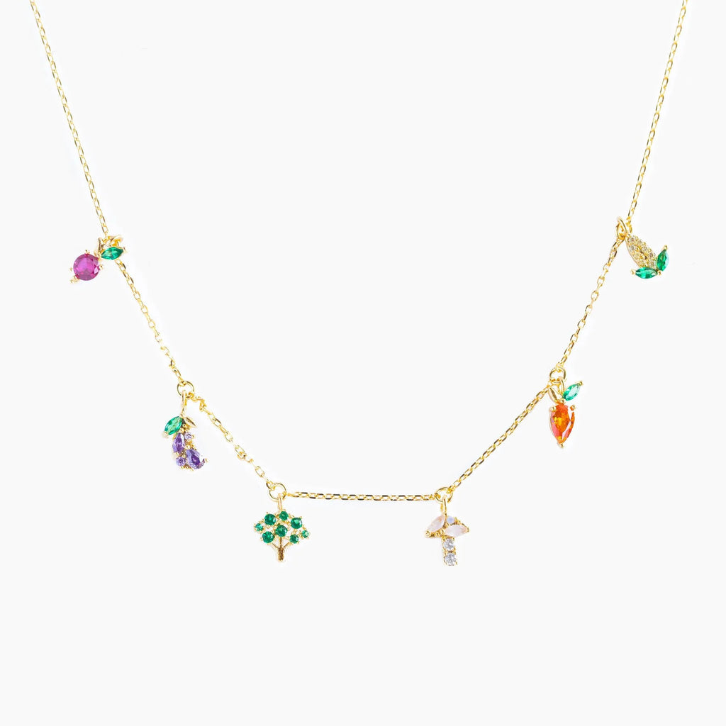 Vintage Garden Vegetable Necklace Gold-plated Zircon Mushroom Necklaces