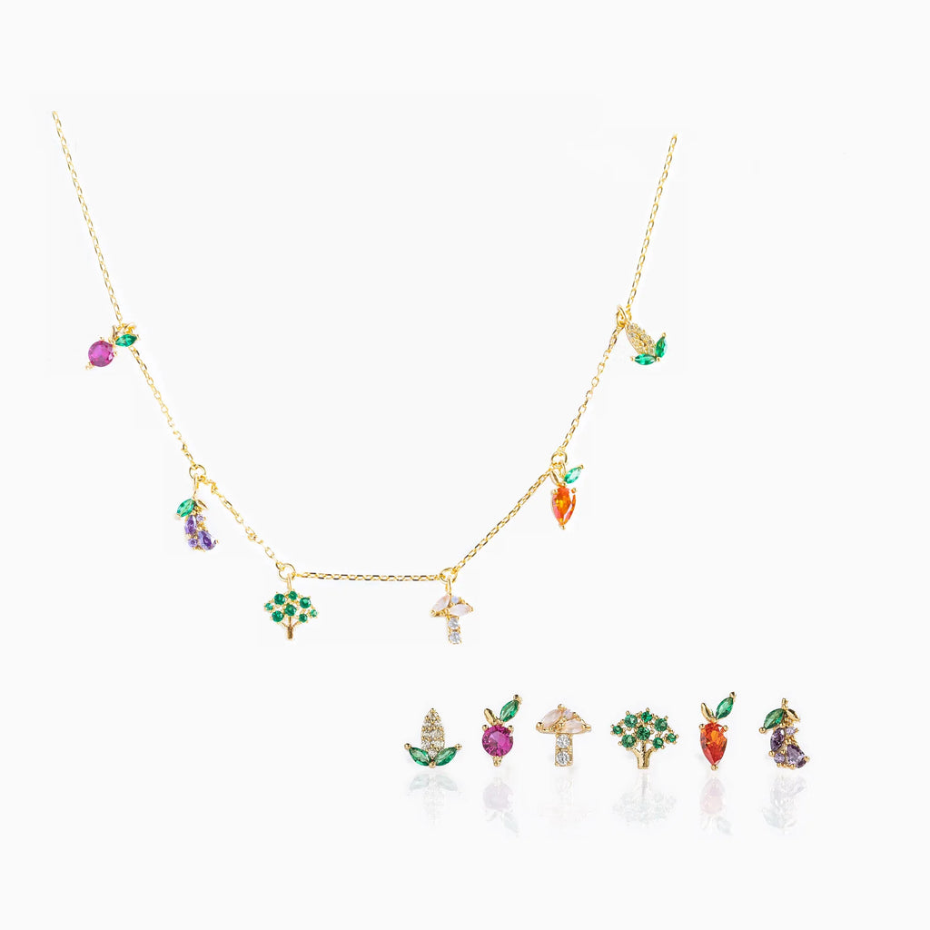 Vintage Garden Vegetable Necklace Gold-plated Zircon Mushroom Necklaces