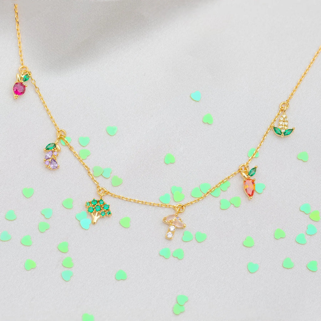 Vintage Garden Vegetable Necklace Gold-plated Zircon Mushroom Necklaces