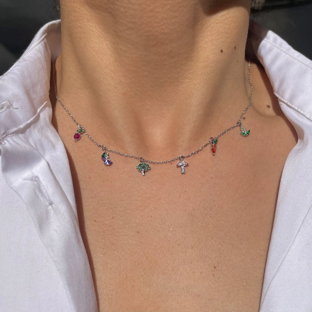 Vintage Garden Vegetable Necklace Gold-plated Zircon Mushroom Necklaces
