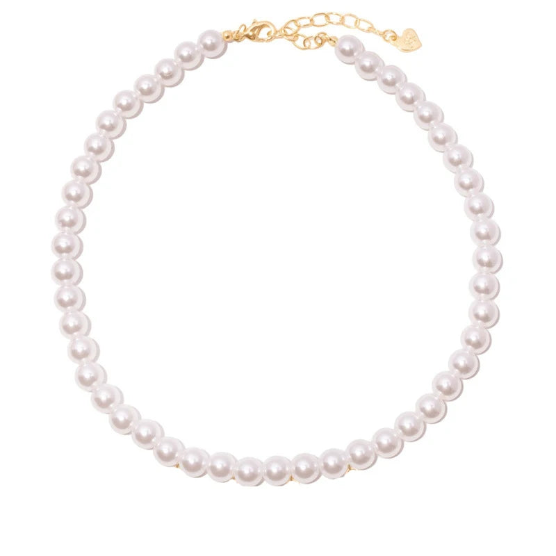 Vintage Pearl Ename Letter Custom Name Necklace Stainless Steel