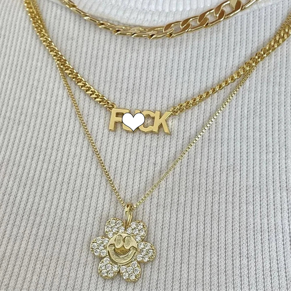 Vintage Sun Flower Smile Necklace Rhinestone Necklaces For Women Girls