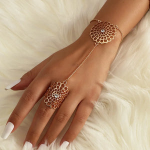 Women Crystal Flower Bracelet Hand Back Chain
