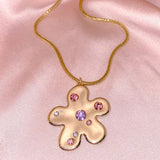 Zircon Flower Necklace Pink Girl Sweet Flower Pendant Chain Choker