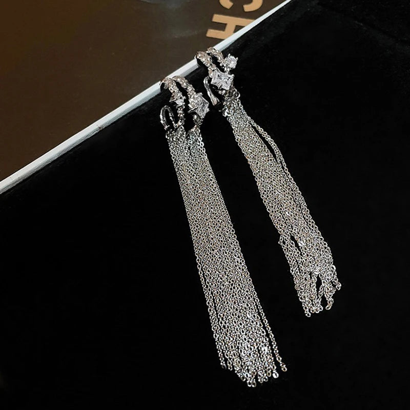 Chain Tassel Drop Earrings for Women Crystal Cuff Hiphop Jewelry