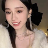 Chain Tassel Drop Earrings for Women Crystal Cuff Hiphop Jewelry