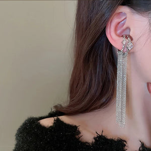 Chain Tassel Drop Earrings for Women Crystal Cuff Hiphop Jewelry