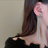 Chain Tassel Drop Earrings for Women Crystal Cuff Hiphop Jewelry